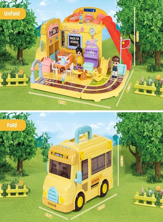 SKYBUCKET Dollhouse Camper Van Portable School Bus Building kitith Stair, Transforming Preschool Storage toyith Music for Girls ge 3+ - Image 4